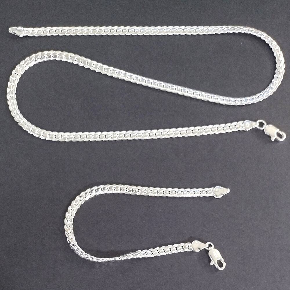 925 Sterling Silver Necklace Bracelet Set Cuban Snake Chain Christmas Gift NEW!